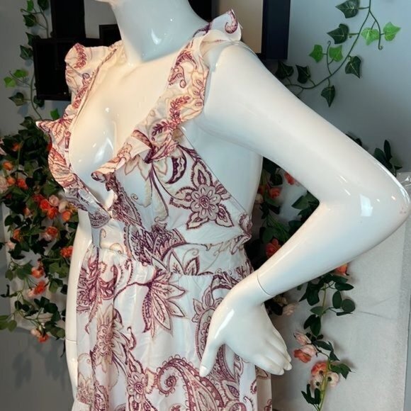 Cupshe Plunge Ruffle Fitted Waist Tie A-Shape Dress White Pink Size Large‎ - Picture 10 of 14